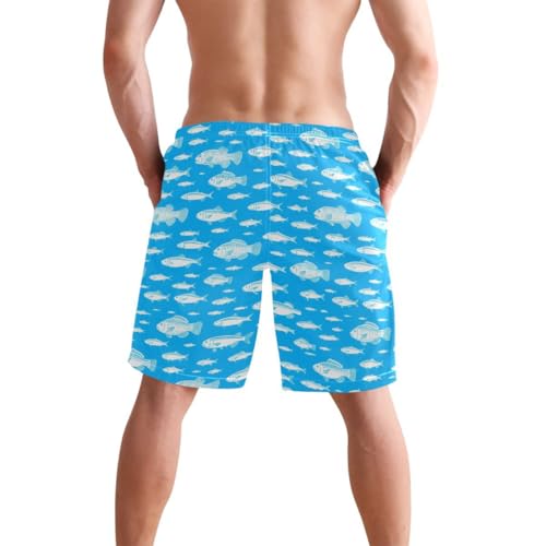 Ocean Fish Blue Mens Swim Trunks Quick Dry Beach Shorts with Pocket S 23031613