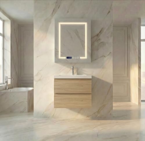 Rueekfil 24" Floating Bathroom Vanity with Sink, Modern Wall-Mounted Bathroom Storage Vanity Cabinet with White Resin Top Basin and 2 Soft Close Drawers, Natural