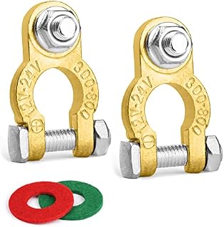 URAQT Battery Terminal Connectors, 2 Pcs 12V Leisure Battery Terminals Connectors Clamps Positive Negative, Quick Release Car Battery Connectors Pure Brass for SAE/JIS Type A Posts/Marine/Car/RV