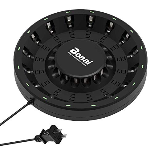 BONAI 16 Bay Rechargeable Battery Charger AA AAA Rechargeable Round Battery Charger