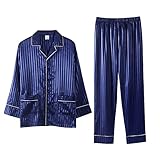 Home+ Pyjama Satin Zweiteiliger, Blaue Seide Männer Pyjama Sets Sleep Striped Satin Sleepwear Männer Frühling Sommer Anzug Vollarm Pyjama Plus Größe 3XL. Pijama-Mann (Color : LX-98235, Size : XXL)