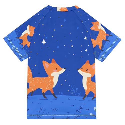 Boys Swing Shirts Blue Fox Star Cartoon Rashguard Short Sleeve Kids T-Shirts Sun UPF 50+2