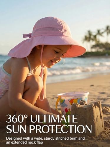 Image of icolor Kids Sun Hat UPF50+ Sun Protection Bucket Hat Toddler Summer Beach Play Hats with Neck Flap for Girl Boy Ages 3~10