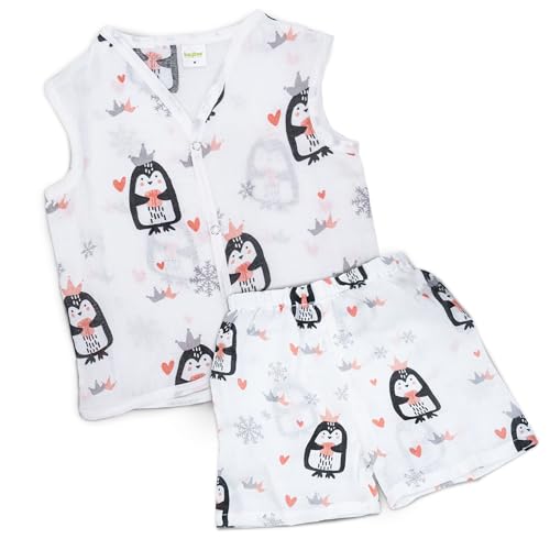 Image of BAYBEE 100% Muslin Cotton New Born Baby Clothes for Kids | Sleeveless Summer Wear with Soft & Breathable | Shirt and Shorts Set | Jablas for Baby Girl Boy Dress