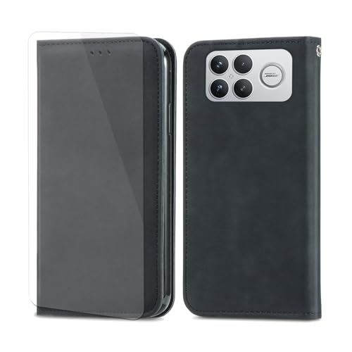 VGANA Funda para Xiaomi Poco F8 Ultra, Funda de Cuero PU de Cartera Patrón de Moda Simple Bookstyle Carcasa. Negro