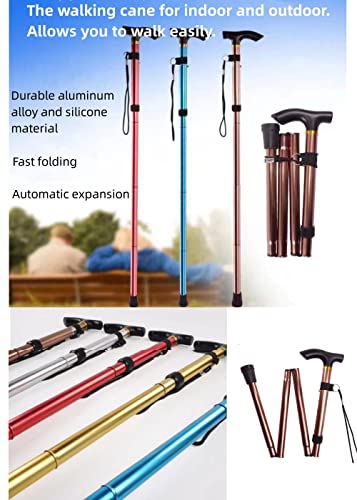 Folding Walking Cane Portable Hand Stick Trekking Poles for Men Women Height Adjustable Travel Accessories for Seniors Balancing Mobility Aid (Brown)