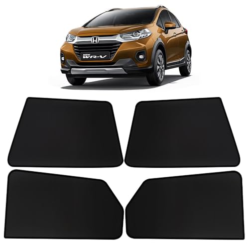Image of OTO2EYE Car Sun Shade Compatible for Honda WRV Model-2020 to 2023, Z-Black Fix Type Side Window Curtains, Only Half Cut in Front Window, 4 Pieces Set