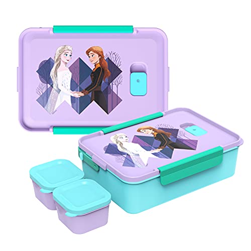 Zak Designs Disney Frozen 2 Reusable Plastic Bento Box With Leak-Proof Seal, Carrying Handle, Microwave Steam Vent, And Individual Containers For Kids' Packed Lunch (3 Pcs Set, Anna & Elsa) #TOP1