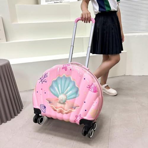 Image of ADSON Children 3D Cute Mermaid Sea Shell Design Pearl Print Kids Trolley Bag Cabin Suitcase for Children Teens 360 Travel Trolley 4 Wheels Child Hardsided Suitcase Boy Girl Luggage (Mermaid Pink)