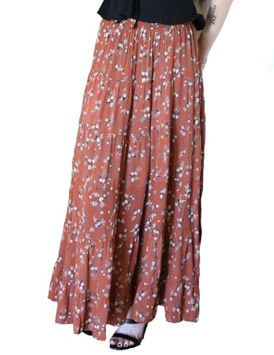 Angie Women's Tiered Printed Skirt with Smocked Waistband, Ginger