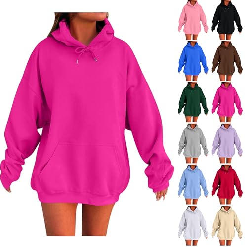 sweatshirt for women,Cute Oversized Sweatshirts Pullover 2025 Fashion Y2K Tops Trendy Outfits Hot Pink hoodies women L
