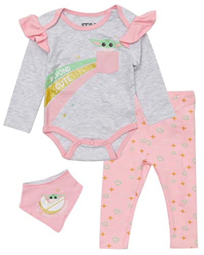 Image of STAR WARS Baby Girls Baby Yoda 3 Piece Short Sleeve Bodysuit Pull-on Pants and Accessory