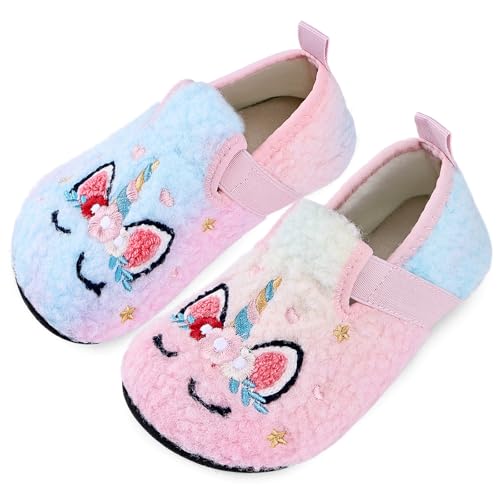 IceUnicorn Pantuflas para niños y niñas, diseño de animales de dibujos animados, cálidas, antideslizantes, para el hogar, unicornio, 13 UK Child
