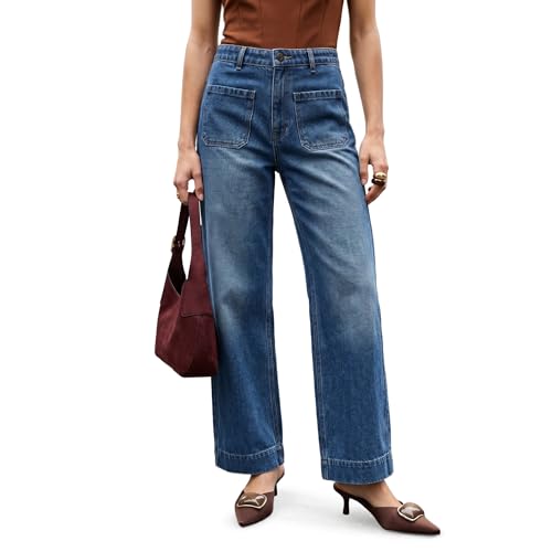 Image of Urbano Fashion Women's Mid Rise Wide-Leg Washed Jeans Non-Stretchable
