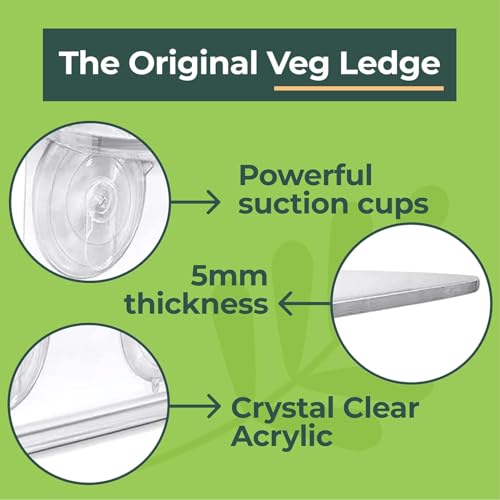 Image of Window Garden Double Veg Ledge - Window Shelf for Plants, Clear Acrylic Shelves - Suction Cup Indoor Plant Holder - Glass Window Sill Extender for Microgreens Kit, Seed Starter Pots, Planters (2 Pack)