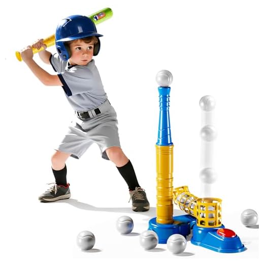 DULONIME T Ball Sets for Kids 3-5, Baseball T-Ball Set with 10 Balls, Outdoor Sport Toy Games for 3-12 Year Old Boys Girls Toddlers, Training Batting Tee for Backyard and Lawn Play