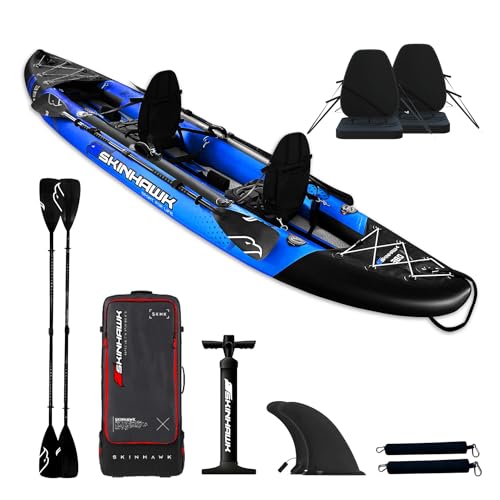 SKINHAWK Exclusivo juego de kayak azul 380 – bote inflable – canoa – 380 x 96 cm – kayak para 2 personas
