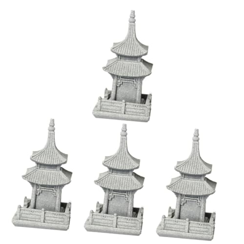 Statue de pavillon en grès : lot de 5 mini pagodes pour décor de bonsaï et paysage