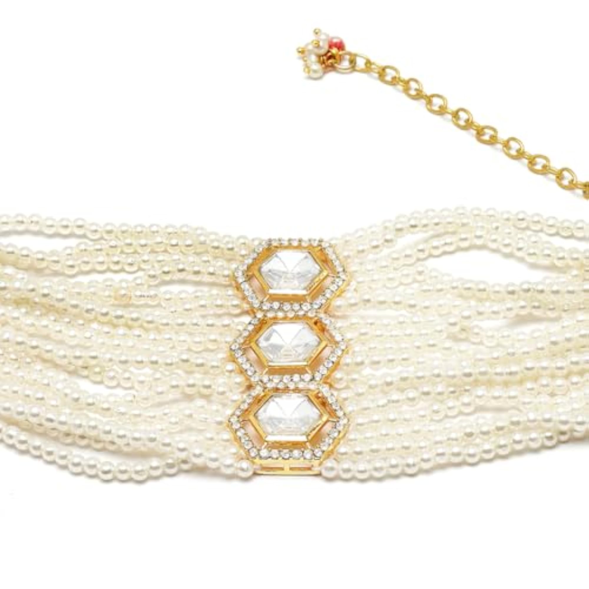 Plated Polki Kundan & Pearl Beaded Bracelet