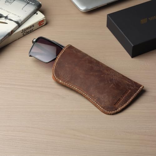 Image of MINNIE & JONES Handmade Full Grain Leather Sunglass Case | Soft Leather Glasses Cover & Spectacle Case for Men & Women | Premium Leather Eyeglass Pouch | Specs Cover for Travel