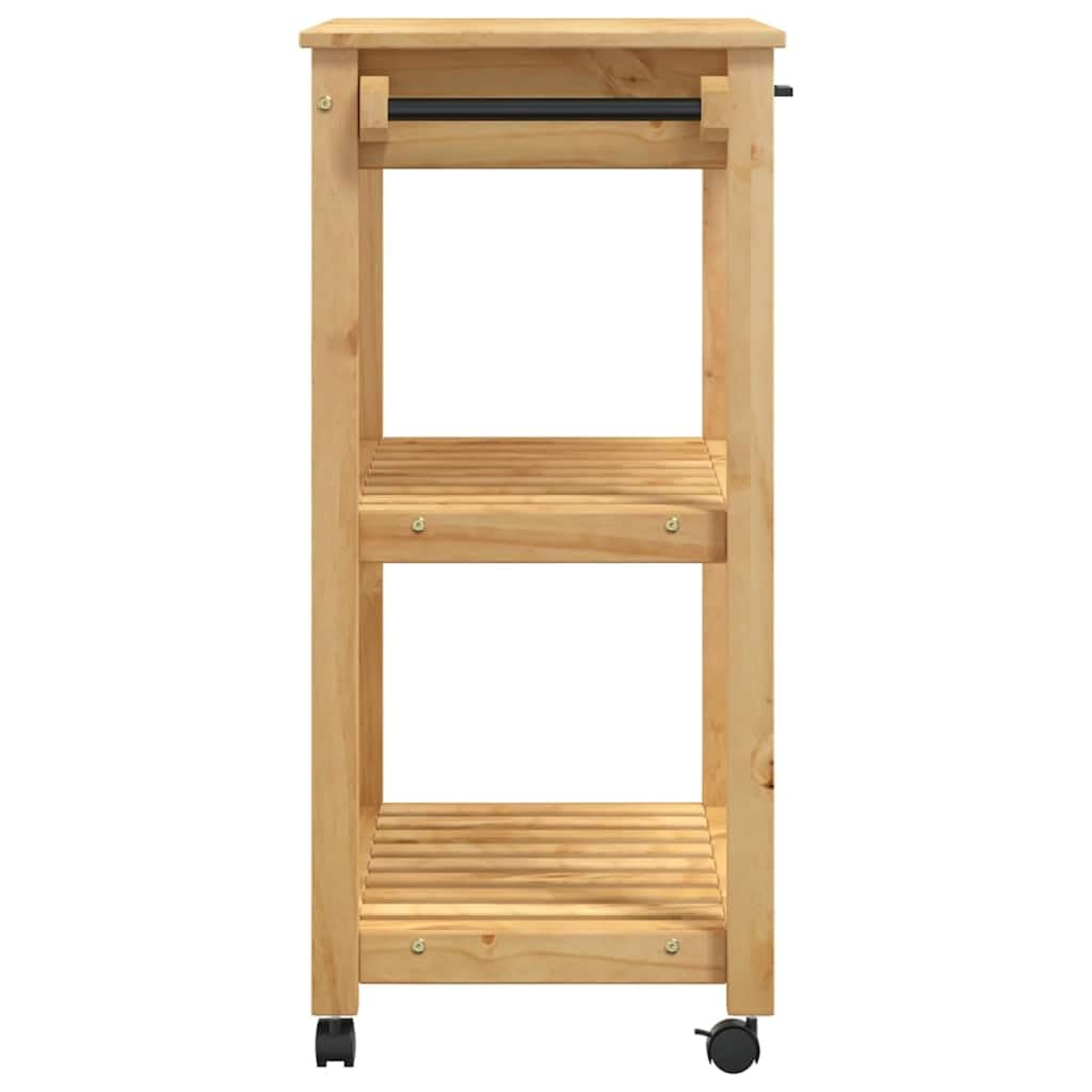 vidaXL Carrito de Cocina, Organizador de Comida Verduras Té, Carro de Servicio, Almacenamiento para Baño Salón Estudio, Madera Maciza de Pino