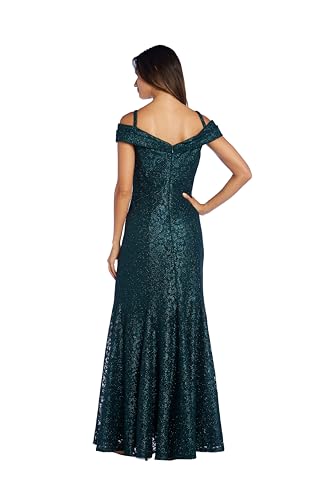 Image of R&M Richards Women's Off The Shoulder Formal Gown - Glitter Lace Mermaid Evening Dress for Wedding Guest & Cocktail Attire
