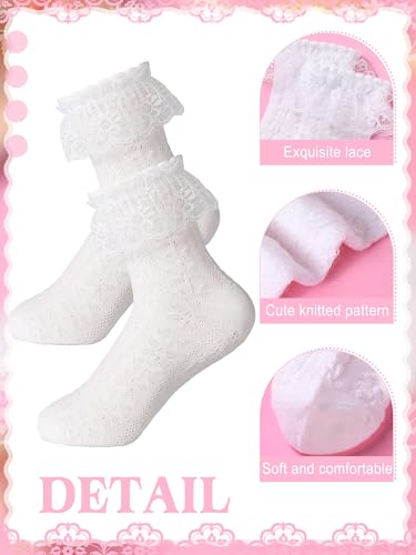 6 Pairs Girls Ruffle Socks White Ruffled Lace Cute Breathable Ankle Socks for Girls Kids Frilly Dress4