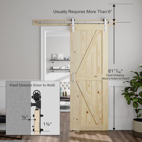 Image of SMARTSTANDARD 30in x 80in Sliding Barn Door with Brushed Nickel Hardware