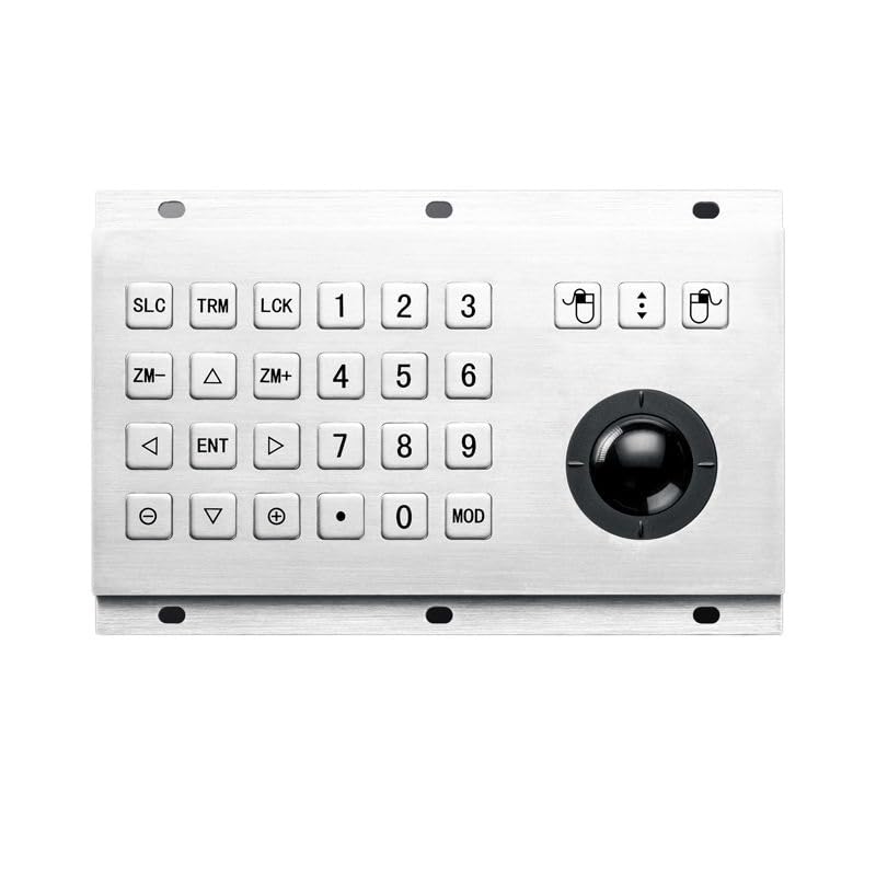 Teclado industrial de metal con cable USB, trackball de acero inoxidable y 24 teclas