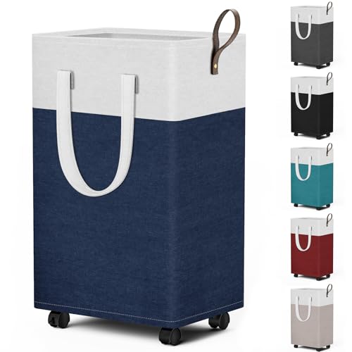 Collapsible Rolling Laundry Basket with Wheels - Blue