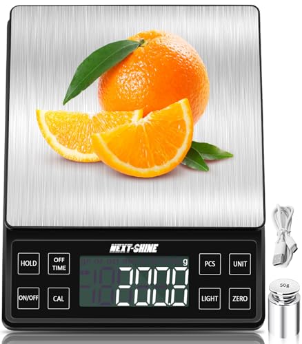 NEXT-SHINE Food Kitchen Scale 11lb/5kg, 0.1g Precision Rechargeab...