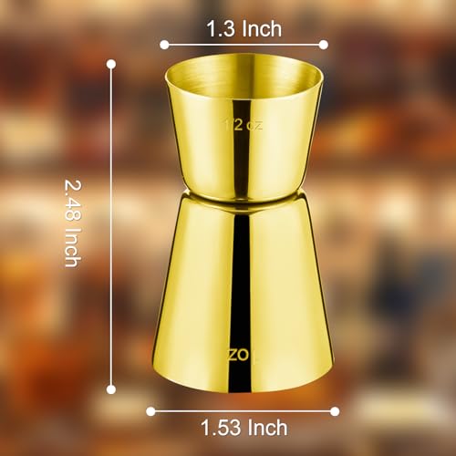 Image of Briout Double Cocktail Jigger Set - 2 Pcs Japanese Premium 304 Food Grade Stainless Steel, 1 OZ 1 /2 OZ, Flat Edge Gold