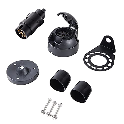 Feuunly Enchufe Remolque 7 Pines Y Zócalo Remolque 7 Pines, Conector Remolque 7 Pines 12V Impermeable Junta De Goma Y Soporte para Montaje Metal Kit, para Camión RV Remolque Conector(Botas Caucho) Cover