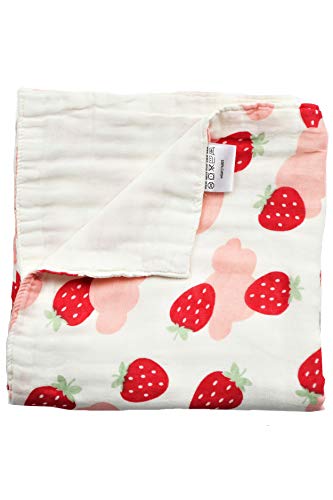 Image of Bamboocart Baby Muslin Quilt Comforter Toddler Cotton 47"x 47" Swaddle Blanket (Strawberry)