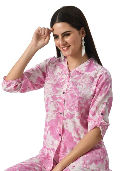 Image of Neysa Floral Print Cord Set (Shirt & Bottom Set) for Girls & Women | Women Flower Print Set | Women Printed Palazzo Set | Women Shirt Set | Women Cord Set.
