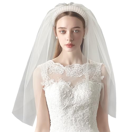 Bachelorette Party Pearl Headband with Detachable Veil White Pearl Headpiece Bridal Veils 2 Tier Tulle Wedding Veils Decorations Gift for Bridesmaids Brides