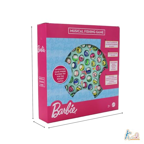 Image of Mattel Barbie Musical Rotating Fishing Game with 45 Fishes & 4 Fishing Poles | Battery Operated Learning Toy | Fun & Educational Multiplayer Board Game|Birthday Gift for Kids 3+ Years(Pink)
