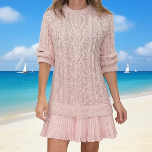 2026 New Thebeautynorth Women Crewneck Cable Knit Sweater Mini Dress, Christmas Sweater Skirt for Women3