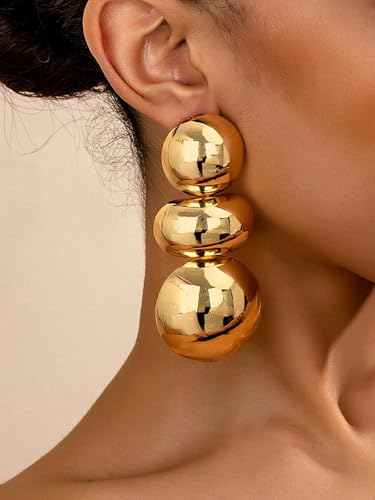 Chunky Gold Ball Earrings,Large Hoop Earrings for Women Trendy Chunky Earring Dainty Big Hoops Thick Dangle Earring Mother's Day Jewelry Gifts3