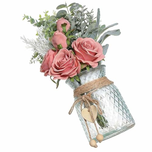 Arreglo de rosas falsas con jarrón de cristal Topiky para decoración del hogar 2