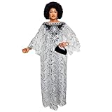 HD African Sequin Water Soluble Lace Bubu Dress for Women Flare Sleeves Black Embroidery Kaftan Gown One Size