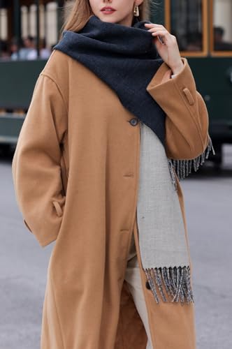 Wander Agio Womens Thick Blanket Scarf Long Shawl Large Scarves Cashmere Feel Double-side Pure Shiny Candy Color Black Beige 283