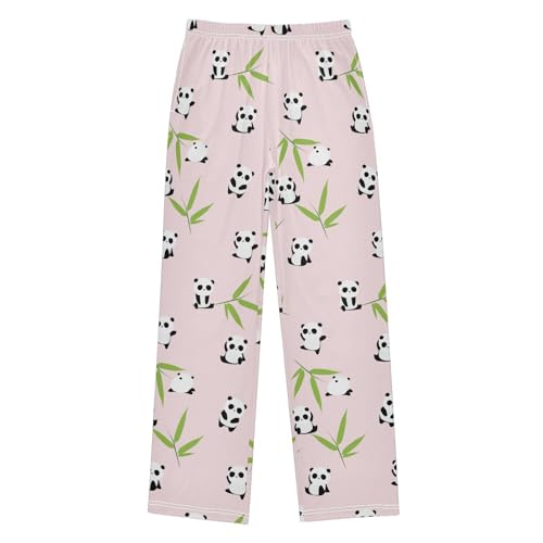 Panda with Leaf Boys Long Pants Soft Trousers Elastic Waist Kids Lounge Bottoms with Pockets S-XL