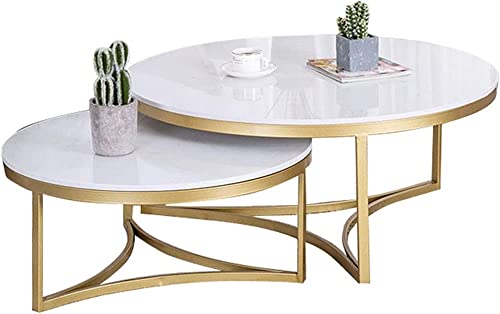 AALIYA MART Home Decor Coffee Tables Round Nesting Tables Set of 2 Tea Table MDF Top and Metal Legs Living Room Furniture Modern Design