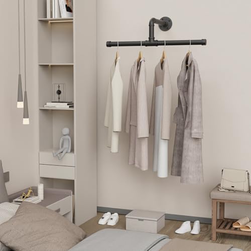 Yawinhe Industrial Pipe Clothes Rails, Coat Rack Rustic Storage, Space-saving Wall Kitchen Shelf, for Small Rooms Black, 51cm, 2-pack - Image 3