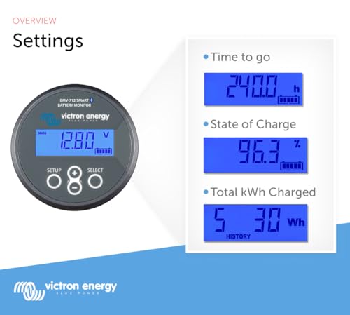 Image of Victron Energy BMV-712 Smart Battery Monitor with Shunt - 6.5-70 VDC | Display, Bluetooth and Detailed in-App insights- Grey