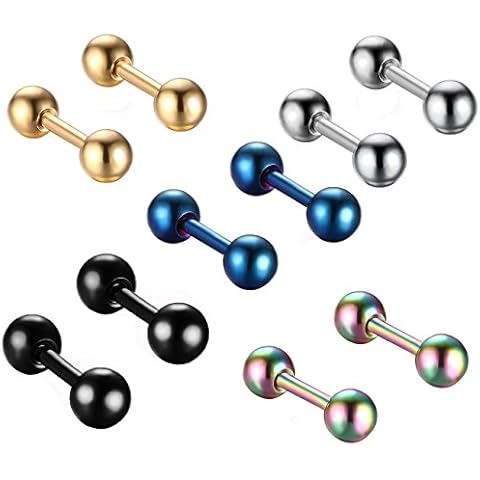 Tanyoyo 4mm Surgical Stainless Steel Ear Piercing Studs Earrings sets 5 Pair Mixed Colors High Polished 16G Cover