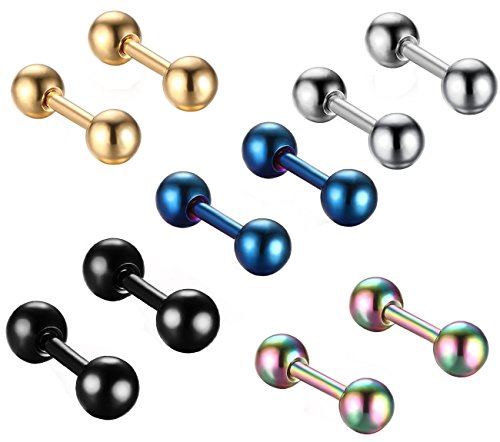 Tanyoyo 4mm Surgical Stainless Steel Ear Piercing Studs Earrings sets 5 Pair Mixed Colors High Polished 16G