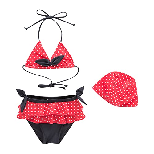 Bañador de dos piezas para niña con volantes y estampado de puntos, rojo, 4-5 años