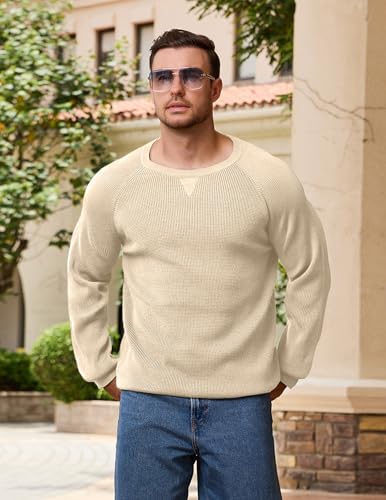 Vssjavun Mens Crewneck Pullover Sweater Waffle Textured Long Sleeve Casual Knitted Sweaters4